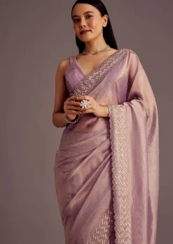 Purple Tissue Saree With Cutdana And Stone Embroidery