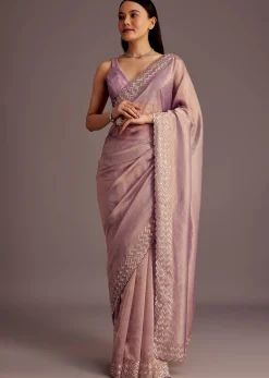 Purple Tissue Saree With Cutdana And Stone Embroidery