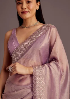 Purple Tissue Saree With Cutdana And Stone Embroidery