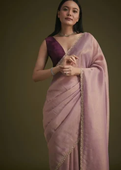 Purple Tissue Sequins Saree With Contrast Blouse