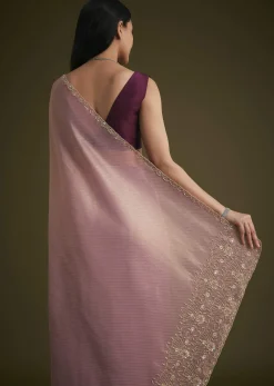 Purple Tissue Sequins Saree With Contrast Blouse