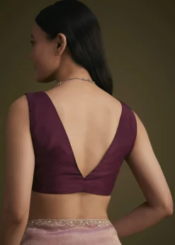 Purple Tissue Sequins Saree With Contrast Blouse