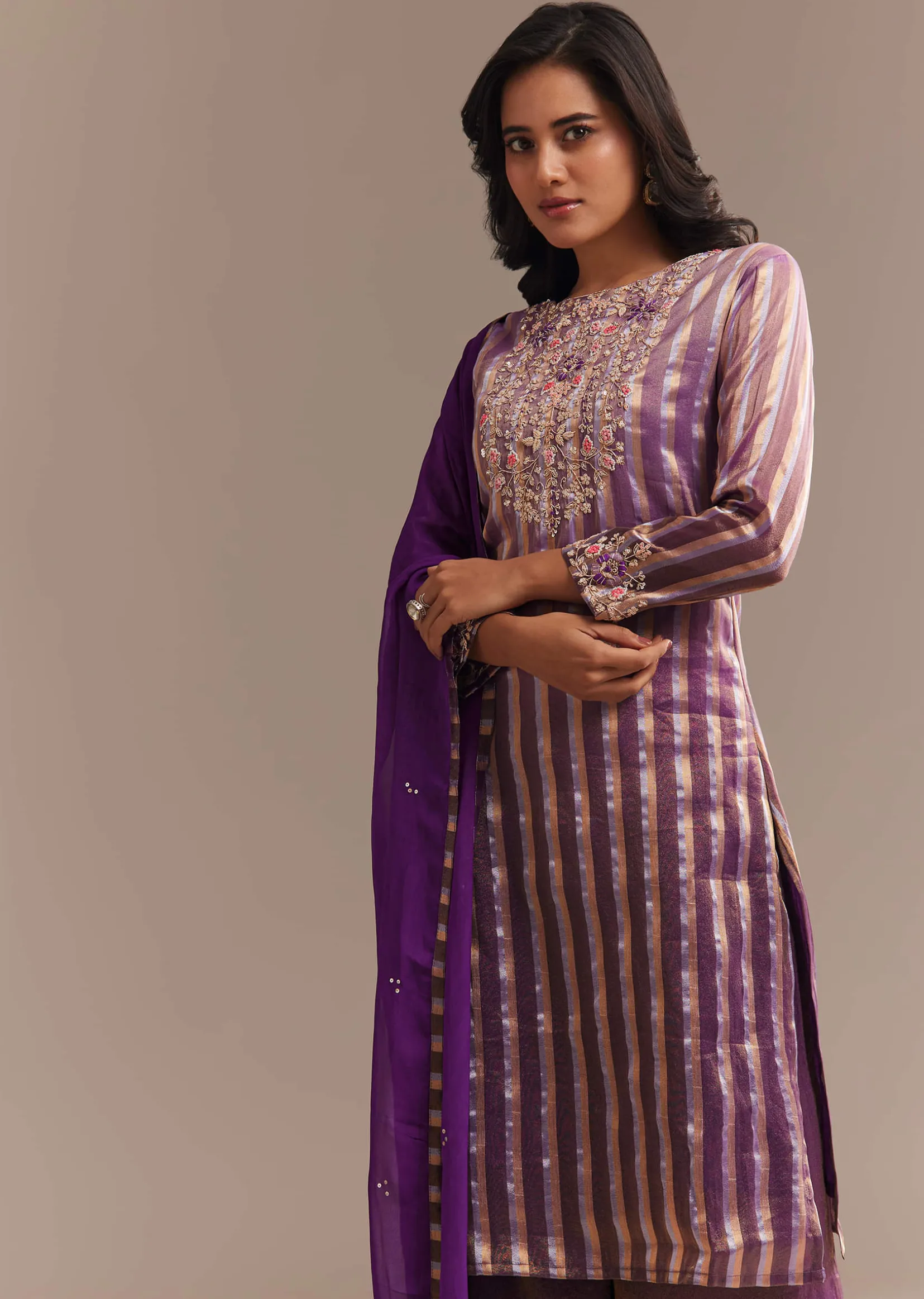 Purple Tissue Zardosi Embroidered Palazzo Set