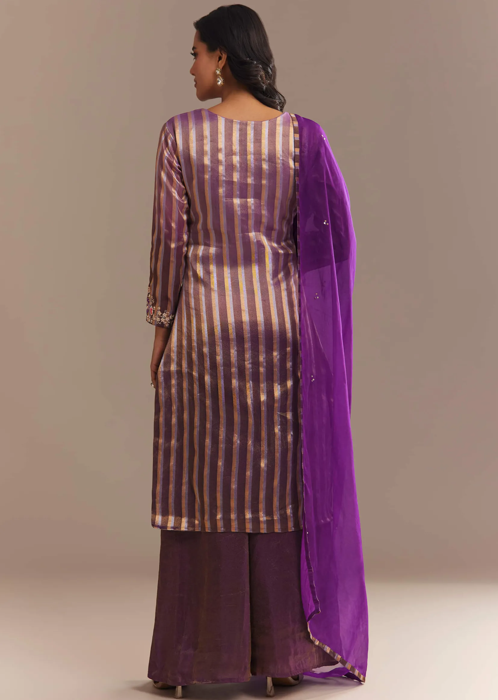 Purple Tissue Zardosi Embroidered Palazzo Set