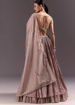 Purple Tussar Lehenga Set With Copper Coin Metal Embroidery
