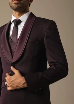Purple Tuxedo With Intricate Cut Work