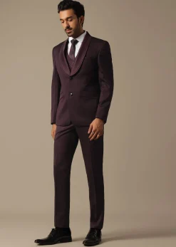 Purple Tuxedo With Intricate Cut Work