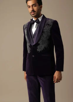 Purple Velvet Tuxedo For Grooms