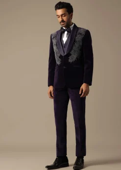 Purple Velvet Tuxedo For Grooms