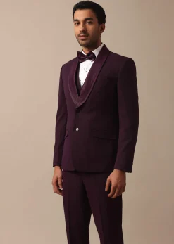 Purple Wine Coloured Tuxedo With Intricate All Over Embroidery