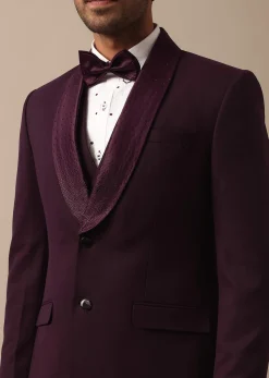 Purple Wine Coloured Tuxedo With Intricate All Over Embroidery