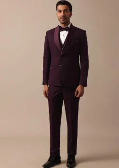 Purple Wine Coloured Tuxedo With Intricate All Over Embroidery