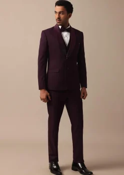 Purple Wine Coloured Tuxedo With Intricate All Over Embroidery