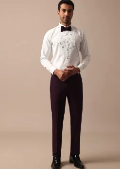 Purple Wine Coloured Tuxedo With Intricate All Over Embroidery