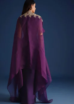 Purple Zardozi Work Jacket With Crop Top And Skirt