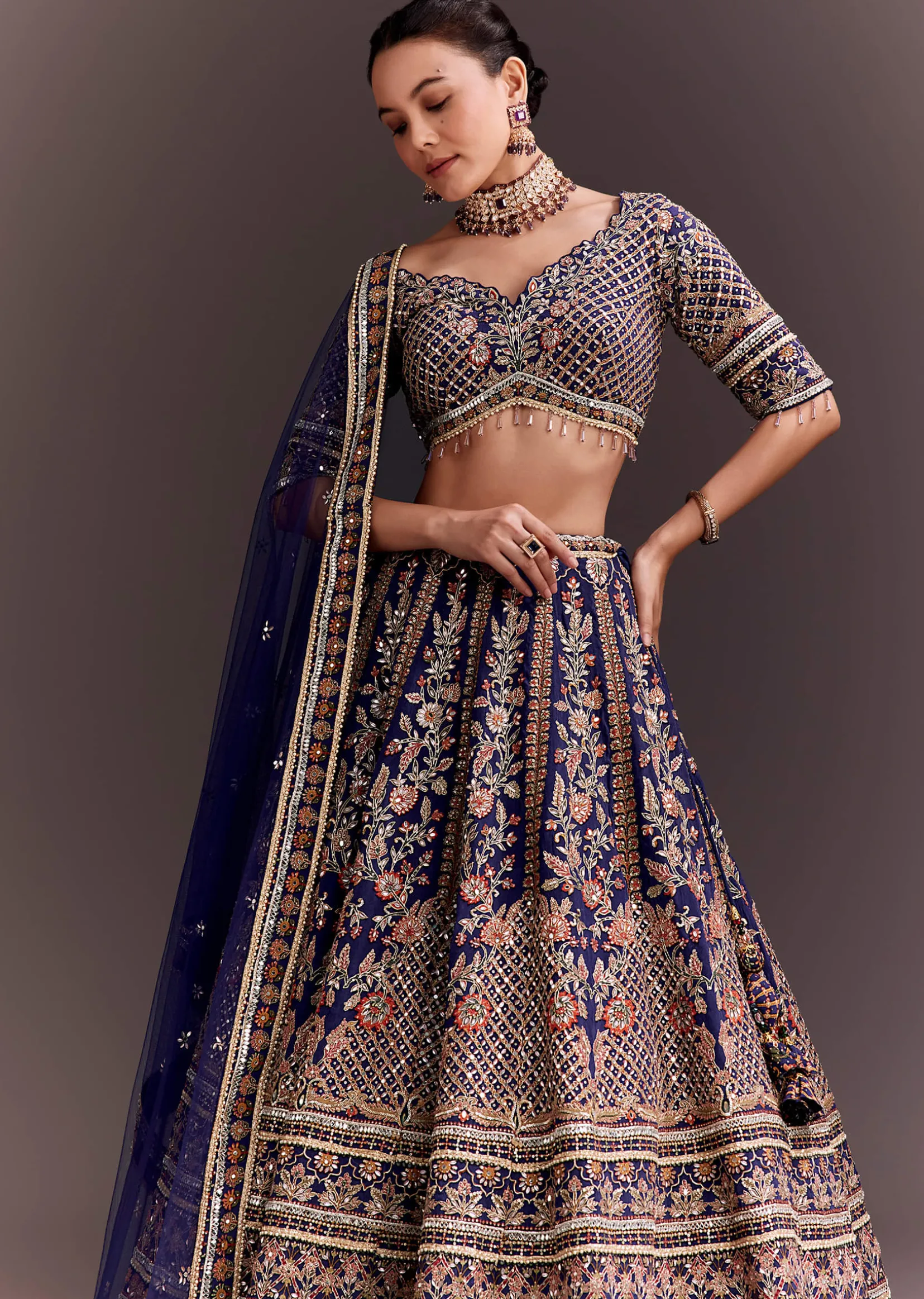 Purple Zari Embroidered Lehenga Set