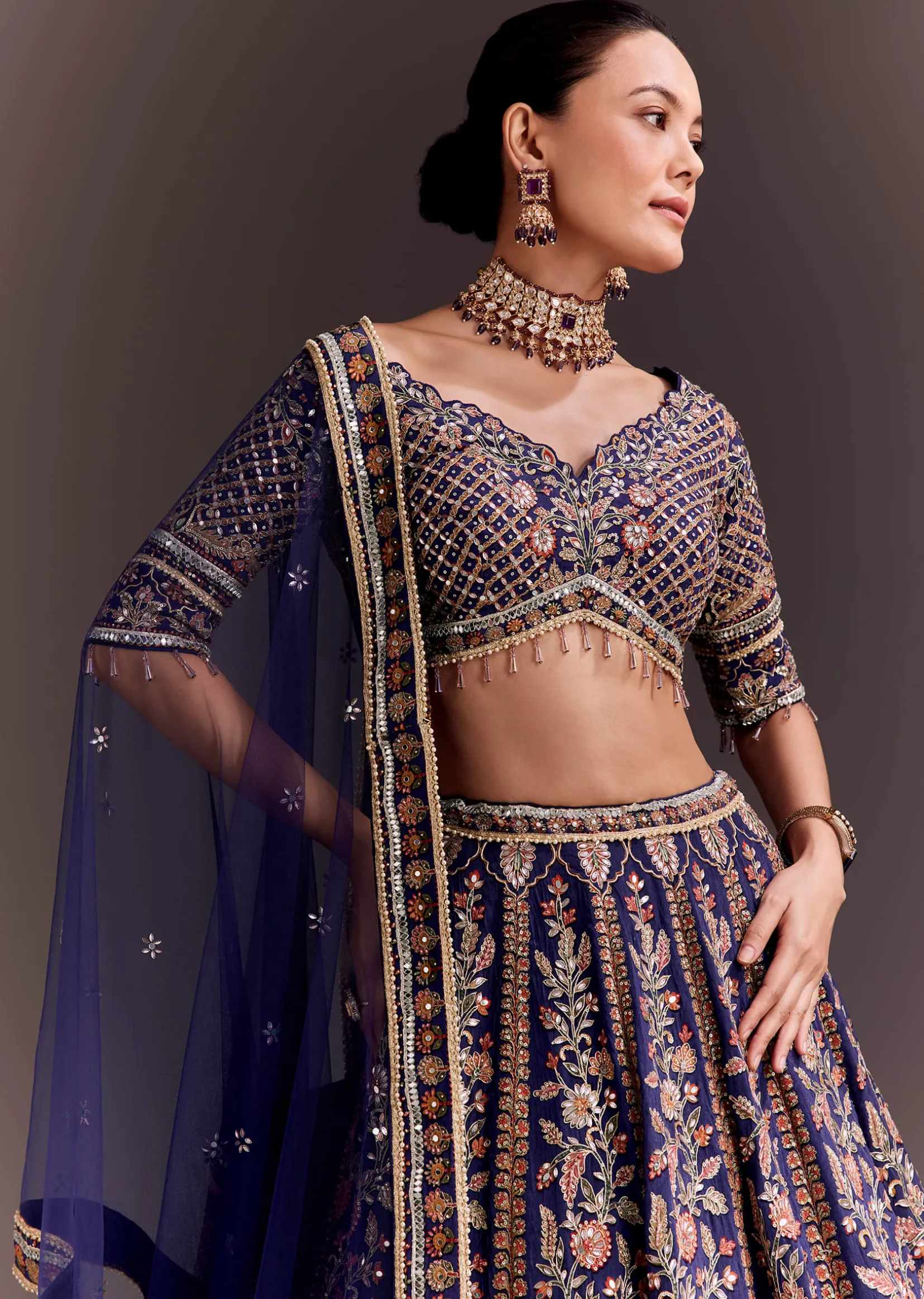 Purple Zari Embroidered Lehenga Set