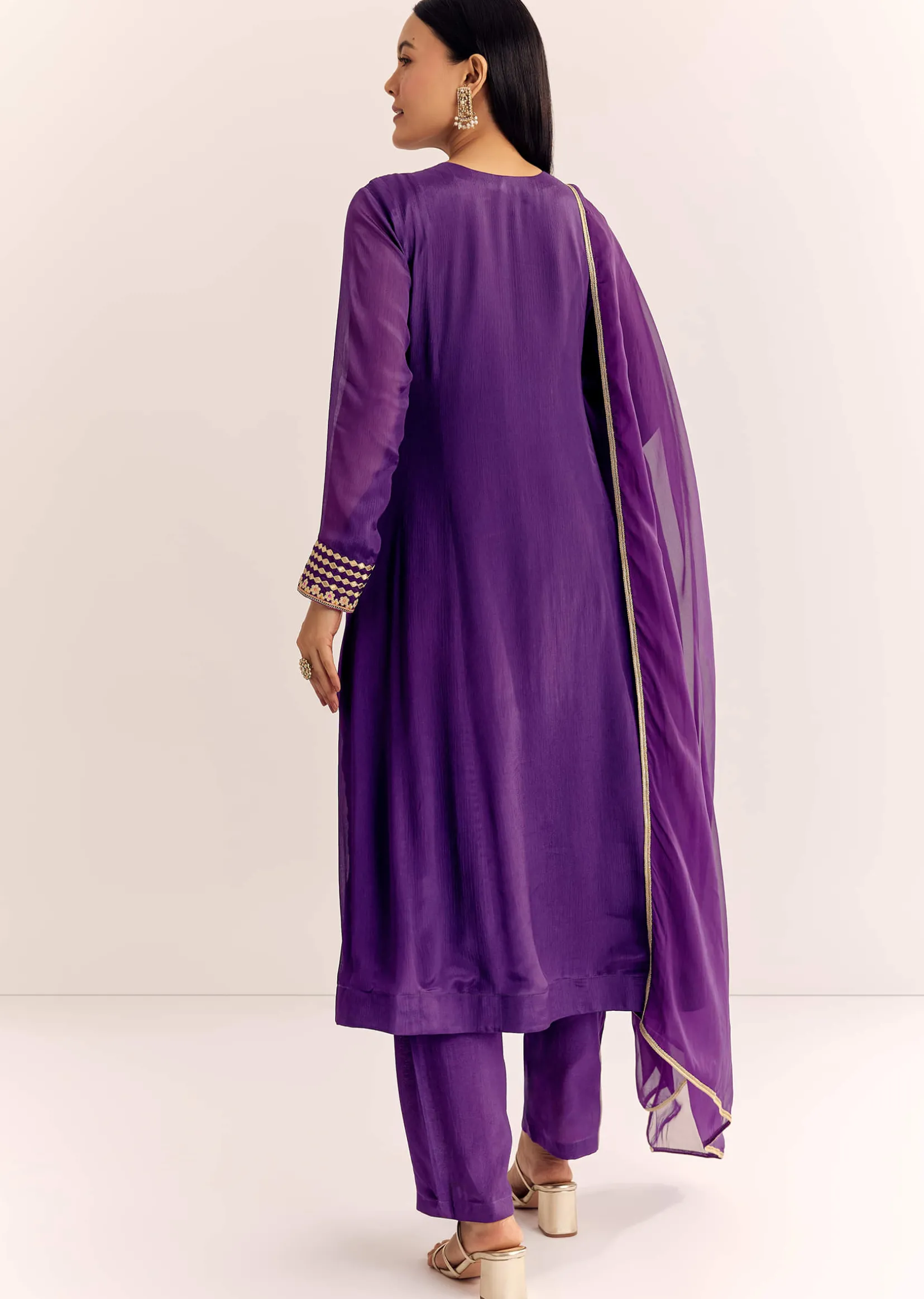 Purple Zari Neckline Chinon Anarkali Suit With Organza Dupatta