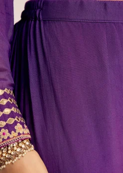 Purple Zari Neckline Chinon Anarkali Suit With Organza Dupatta