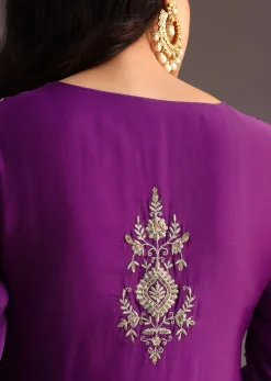 Purple Zari Work Palazzo Suit With Organza Dupatta