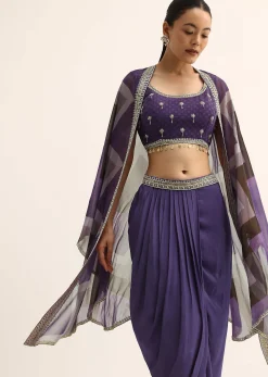 Purple Zig Zag Print Jacket And Skirt Set