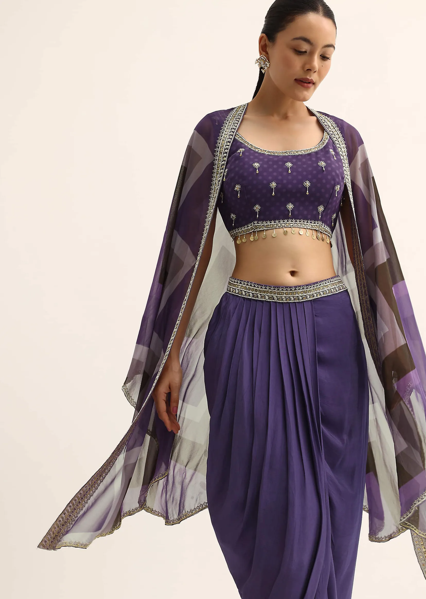Purple Zig Zag Print Jacket And Skirt Set