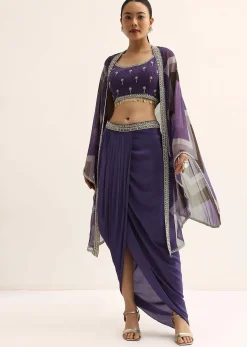Purple Zig Zag Print Jacket And Skirt Set
