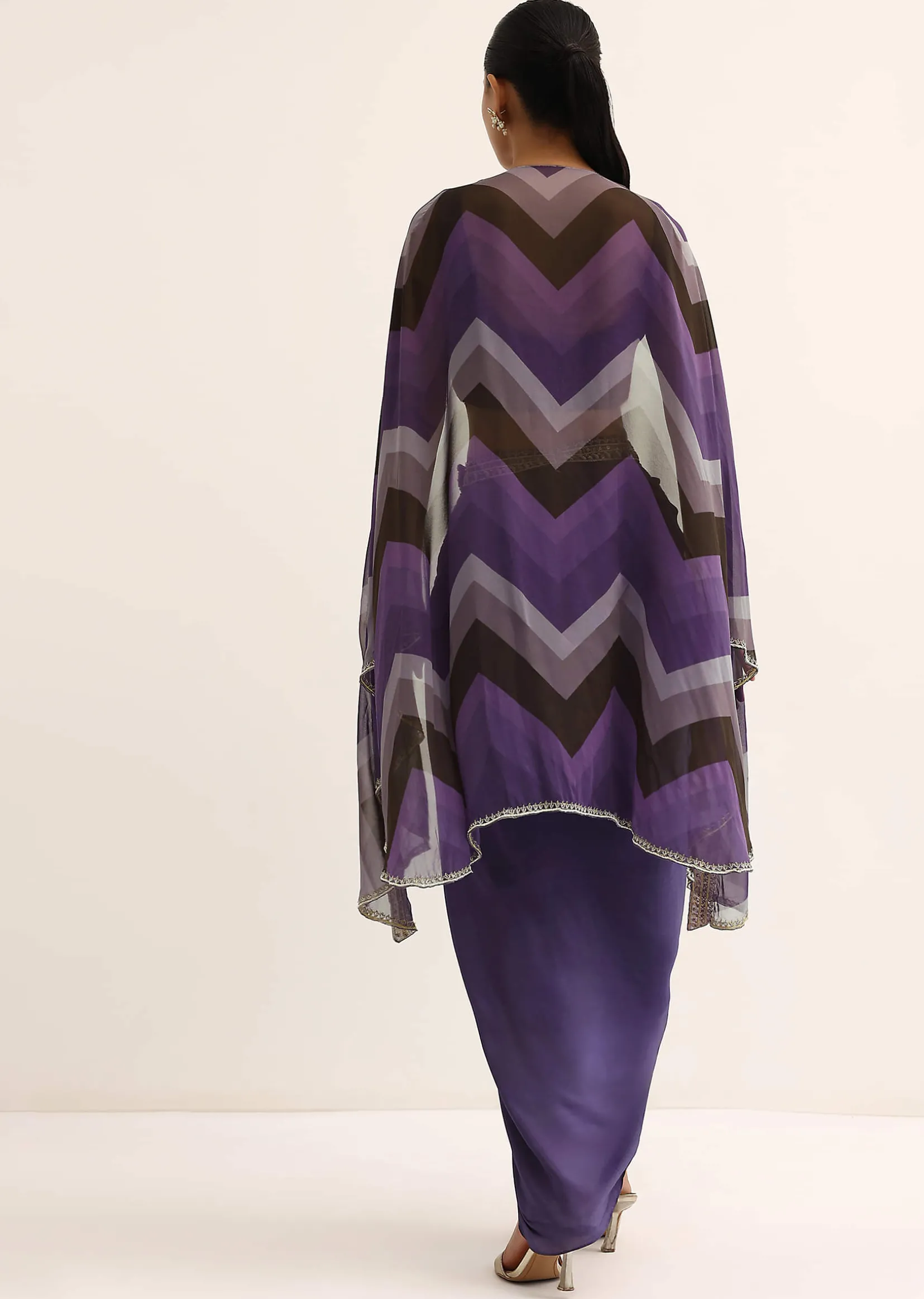 Purple Zig Zag Print Jacket And Skirt Set