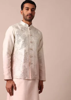 Radiant Ombre Pink Silk Jacket Kurta Set For Men