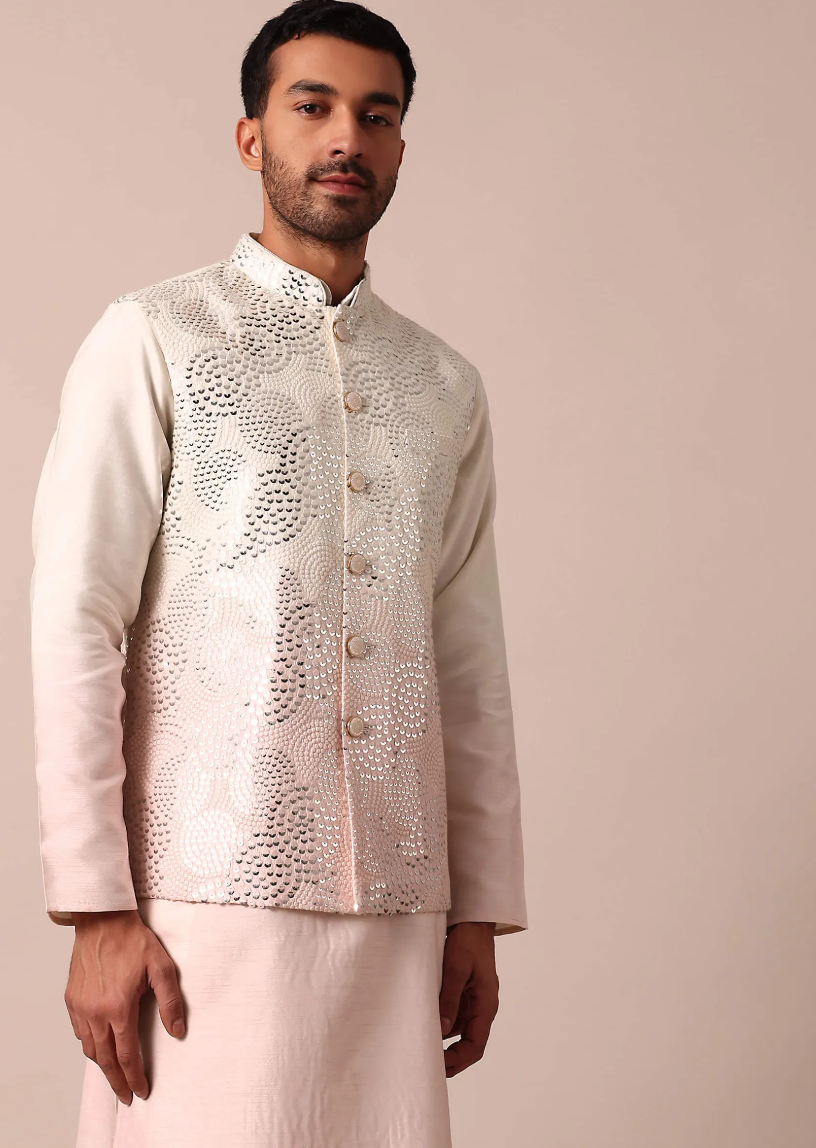 Radiant Ombre Pink Silk Jacket Kurta Set For Men