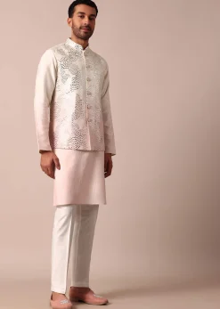 Radiant Ombre Pink Silk Jacket Kurta Set For Men