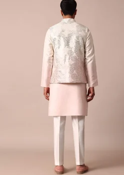 Radiant Ombre Pink Silk Jacket Kurta Set For Men