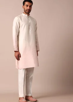 Radiant Ombre Pink Silk Jacket Kurta Set For Men
