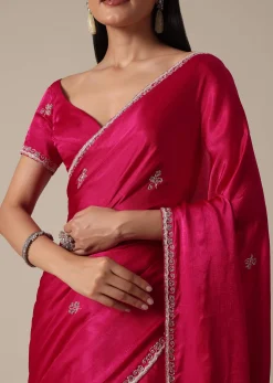 Radiant Pink Saree With Stone Embellishments All Over