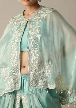 Radiant Teal Gotta Patti Work Dhoti Set With Jacket