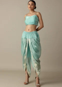 Radiant Teal Gotta Patti Work Dhoti Set With Jacket