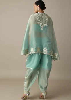 Radiant Teal Gotta Patti Work Dhoti Set With Jacket