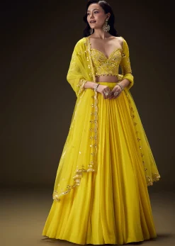 Radiant Yellow Georgette Lehenga With Mirror Work Blouse And Dupatta