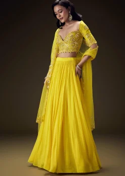 Radiant Yellow Georgette Lehenga With Mirror Work Blouse And Dupatta