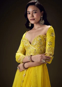 Radiant Yellow Georgette Lehenga With Mirror Work Blouse And Dupatta