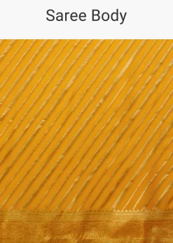 Radiant Yellow Saree In Georgette With Brocade Woven Diagonal Stripes And Floral Border