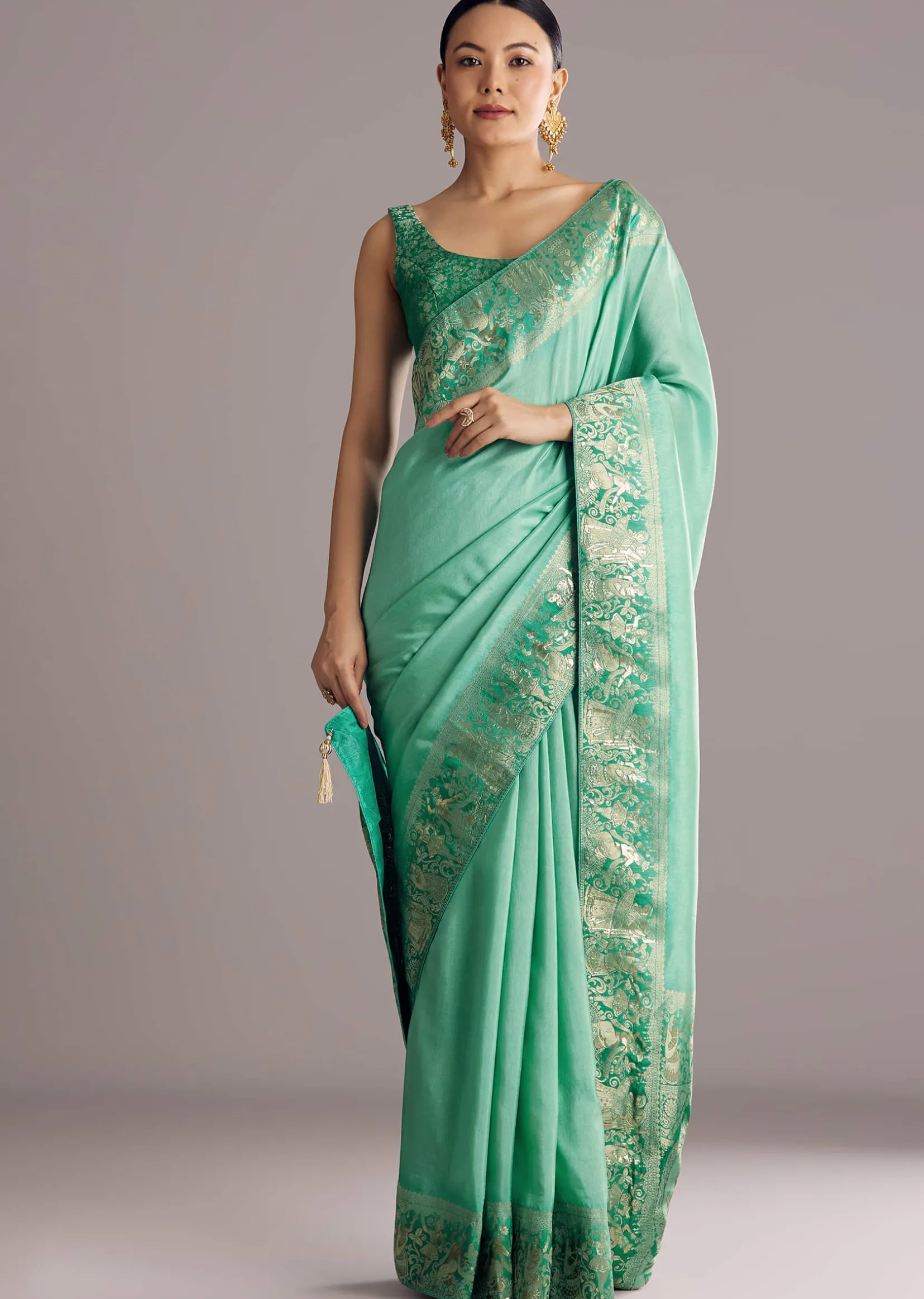 Rama Green Dola Silk Saree