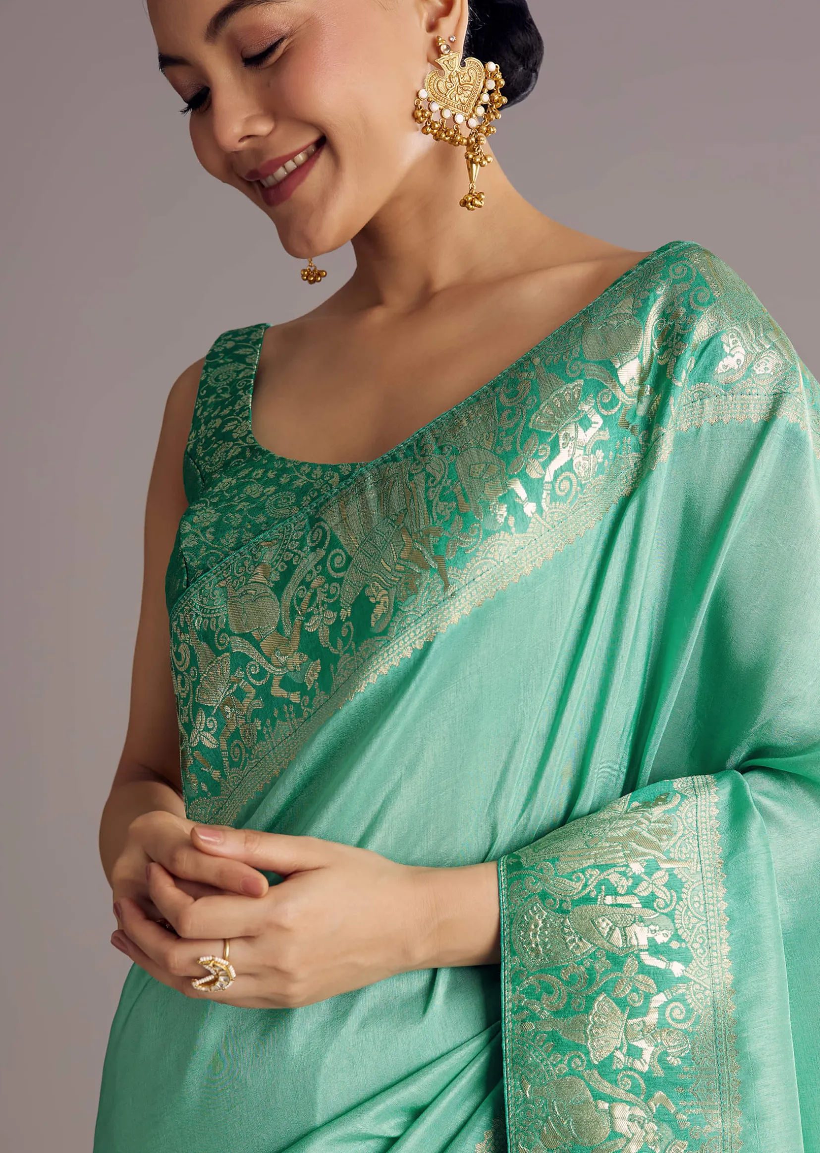 Rama Green Dola Silk Saree