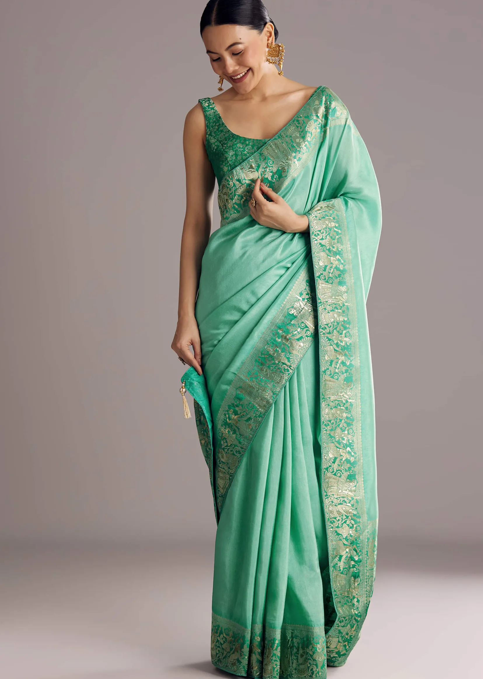 Rama Green Dola Silk Saree
