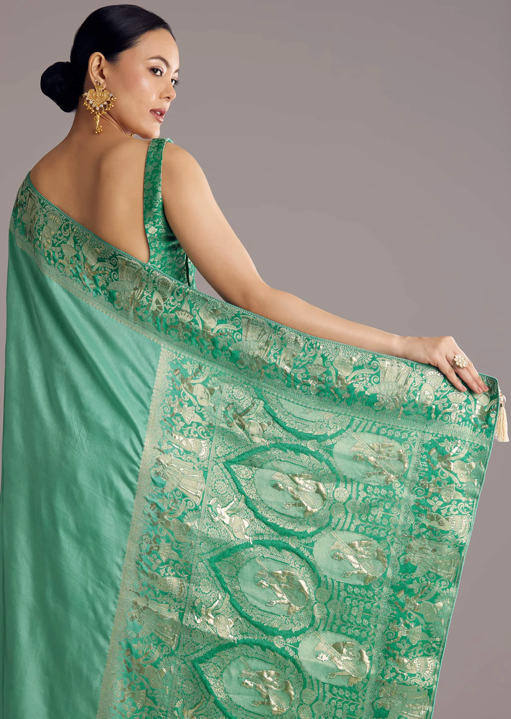 Rama Green Dola Silk Saree