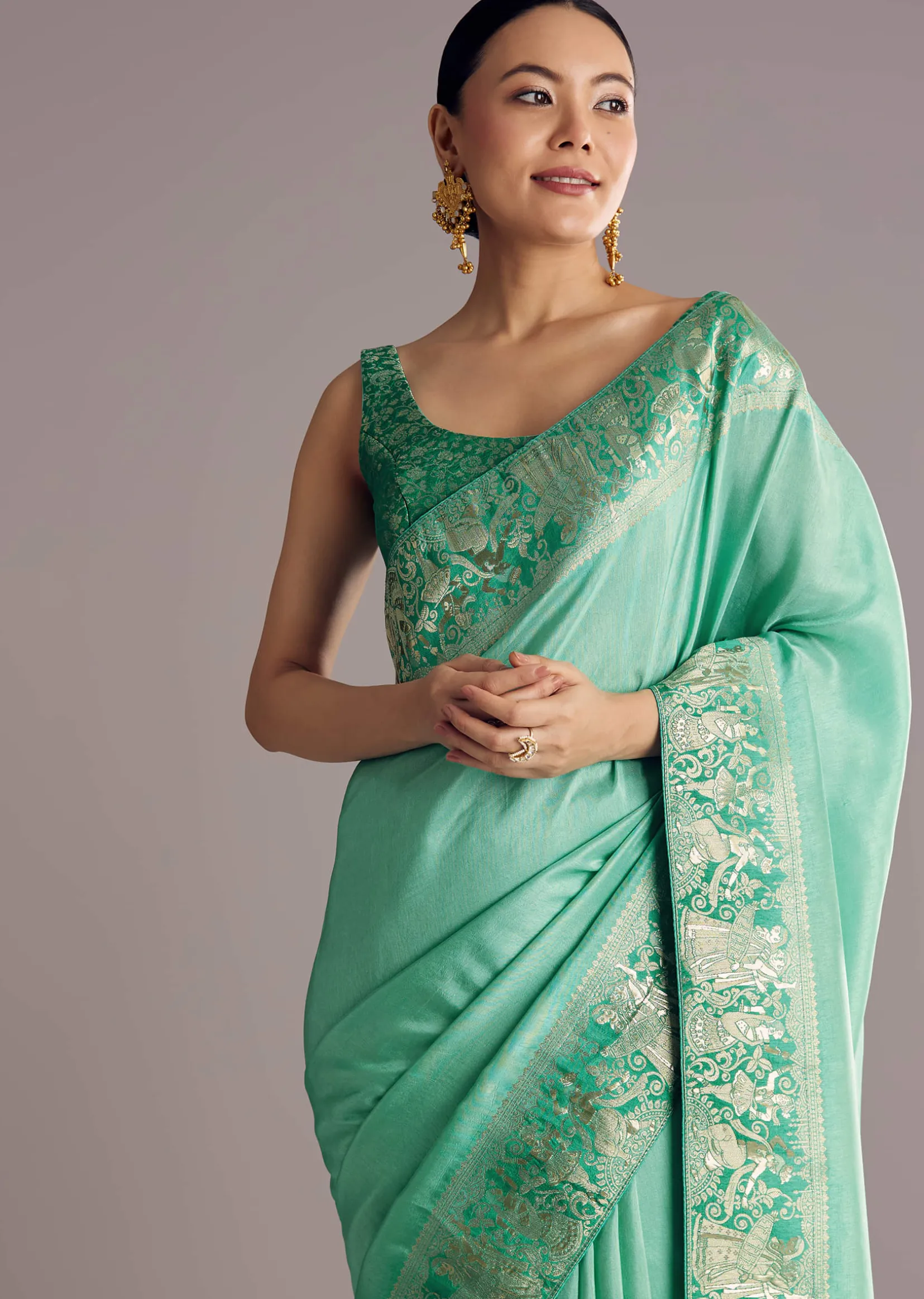 Rama Green Dola Silk Saree