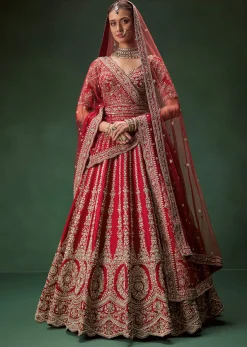 Rani Bridal Lehenga With Resham Work Dupattas
