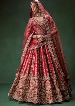 Rani Bridal Lehenga With Resham Work Dupattas