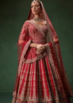 Rani Bridal Lehenga With Resham Work Dupattas