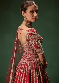 Rani Bridal Lehenga With Resham Work Dupattas